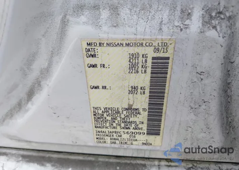 2015 Nissan Altima 2.5 Sv из США, поврежденный, VIN 1N4AL3AP8FC569099